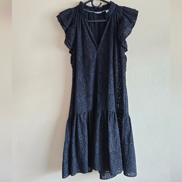 Robert Graham Savannah Black Flutter-Sleeve Eyelet Shift Dress Size Large - Picture 2 of 11